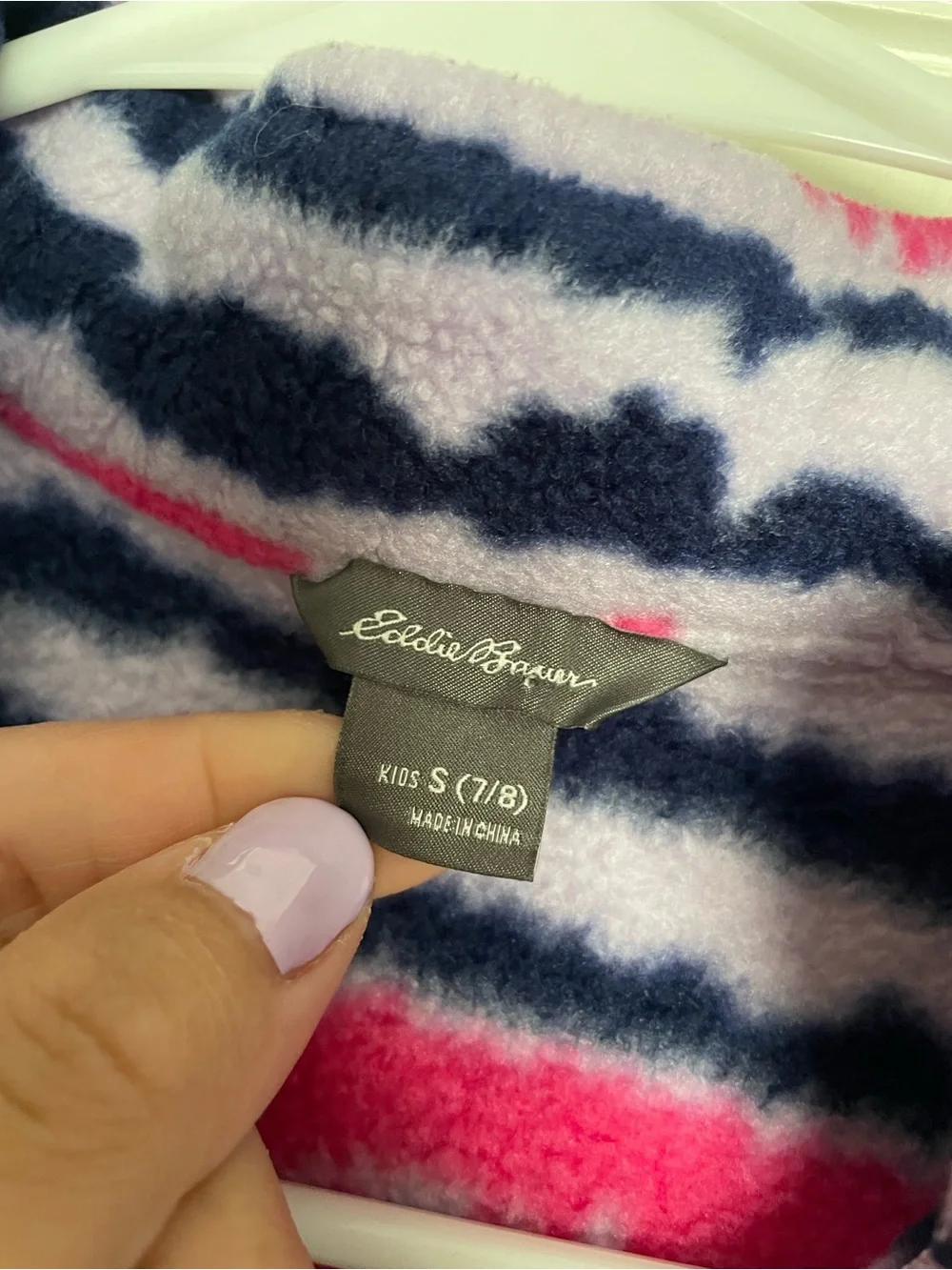 Eddie Bauer Pink, Navy & Lavender Striped Kids size Small 7/8 Fleece Jacket